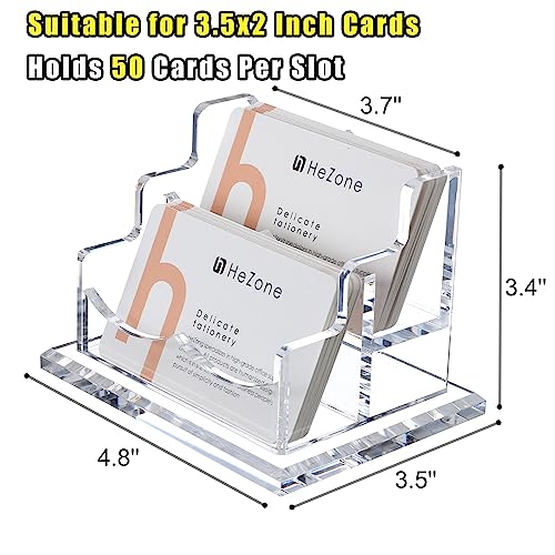 HeZone 2 Slots-H Business Card Holder for Desk, Clear Acrylic, 2-Tier, Organize 100 Cards