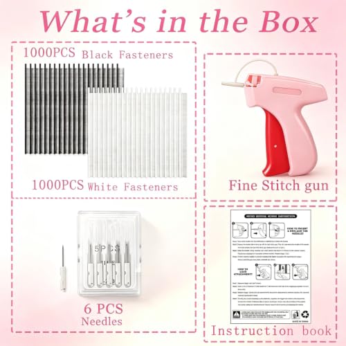 Stitch Gun Pink A - Quick Clothing Fixer Tagging Gun by Jasunet, Includes 2000 Fasteners