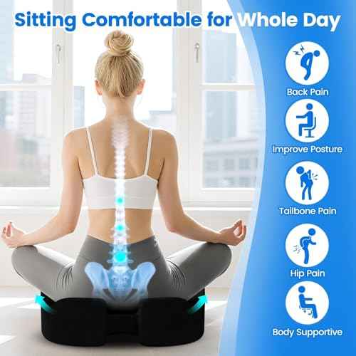 Seat Cushion with Carry Handle, Memory Foam for Tailbone/Sciatica Easing, Chair Cushions for Cars, Desks, Office Chair Cushion with Non-Slip Design, Ideal for Post-Surgery Recovery (Black)