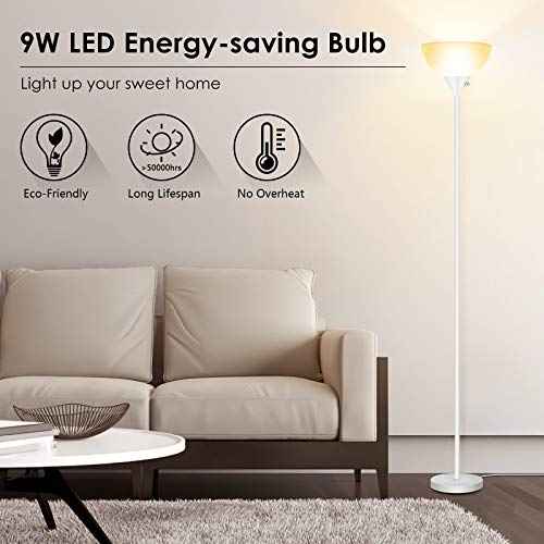 BoostArea Floor Lamp, Standing Lamp, 9W LED, Energy Saving, 50,000hrs Long Lifespan, 3000K Warm White, Eye-Caring,Torchiere Floor Lamps for Living Room,Bedroom,Office,Reading, White Floor Lamps
