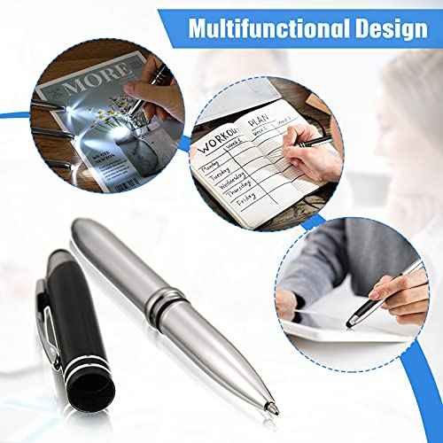 Zonon 30 Pieces LED Ballpoint Pen with Stylus Tip 1.0 mm Black Ink Metal Stylus Pen for Touch Screens, 3 In 1 Multi-Function Capacitive(Multiple Colors)
