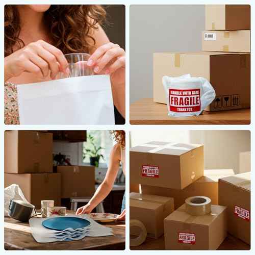 350 Pcs Dish Packing Supplies for Moving, 250 Cushion Foam Pouches and Sheets, 4 Sizes (16x12'', 12x12'', 12x8'', 8x8'') with 100 Fragile Stickers, Foam Pouches for Packing, Storage, Shipping