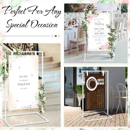 Wedding Welcome Sign Stand 50¡±x30¡±x20¡± Welcome to Our Wedding Sign Holder with 2 Leather Straps Easel Stand for Signs Metal Display Poster Holder for Ceremony Party(White)