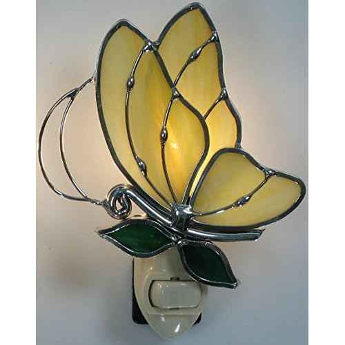 Stain Glass Yellow Butterfly Night Light