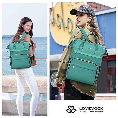 LOVEVOOK Laptop Backpack for Women,17 Inch Professional Womens Travel Backpack Purse Computer Laptop Bag Nurse Teacher Backpack,Waterproof College Work Bag Carry on Backpack with USB Port,Mint Green