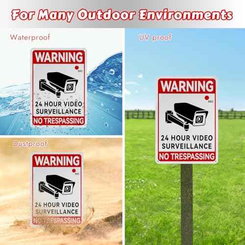 2 Pack Video Surveillance Sign, 10" x7" Camera Signs for Property, Waterproof No Trespassing Security Camera Sign, UV Printed, Reflective Warning Signs Outdoor for Driveway, Business, Home