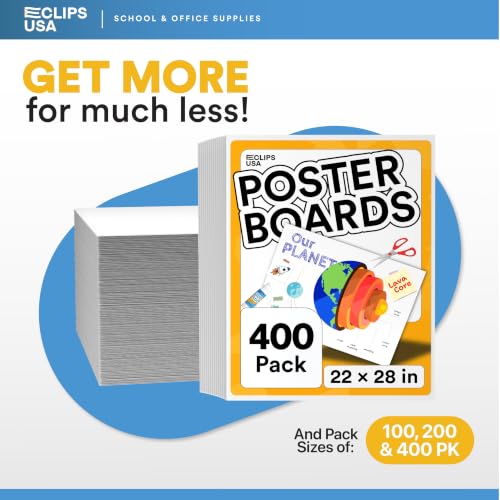 E-CLIPS USA White Poster Board 22x28 Inches Bulk Pack of 100 - Classroom & Arts