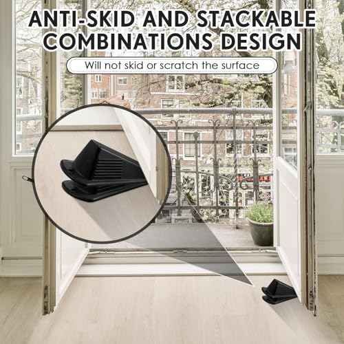Frienda 12 Pcs Jumbo Door Stoppers Heavy Duty Door Stopper Tall up to 2inch Tall Wedge TPR Large Wedge Stackable Big Rubber Doorstop for Hotel Carpet Hardwood Concrete and Tile (Black)