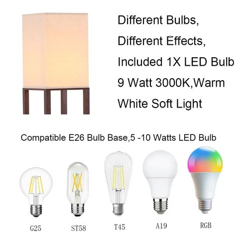 HomeFocus - Floor Lamp with Shelves, Shelf Floor Light with LED Bulb, Modern Wood Shelf Standing Lamp, Corner Display Floor Lamp for Living Room, Bedroom, Office, Linen White Shade, Wood, Brown.