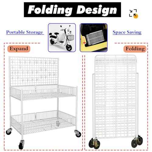 Rolling Metal Wire Retail Display Stand with 4 Wheels & 10 Hooks, Mobile Street Food Vendor Cart for Craft Show Fair/Flea Market/Events, Gridwall Panel Showing Rack(Black,25 3/5inch)