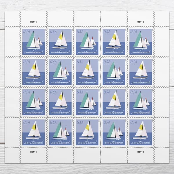 US Sailboats Postcard Forever Stamps Sheet of 20 - Non-denominated Postage 2023