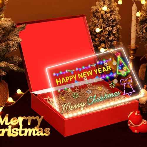 Led Note Board with 7 Color Markers, 13.7"X10" Acrylic Dry Erase Led Drawing Board with Stand Gifts for Halloween, Christmas, New Year, Birthdays, Weddings