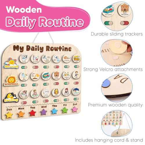 Wooden Daily Routine with Stars, Chore Chart for Kids, Visual Schedule for Kids, Morning Evening Routine Chart, Preschool Routine Chart, Routine Chart for Kids