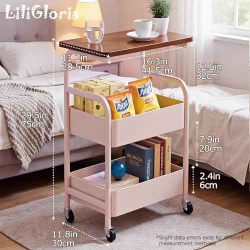 3-Tier Metal Utility Rolling Cart with Drawer & Wooden Table Top£¬with Fixed Wheel Locks,for Small Spaces Kitchen Storage£¬Office Bookshelves, Bedroom Racks, and Bathroom Storage. (White)