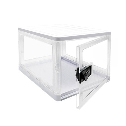 Lockable Storage Box for Safe Medication, Medicine Lock Box Storage Cabinet Organizer, Combination Lock Box for Food Safe, Tablet Phone Locked Box with Code for Home, Office, School Safety, White