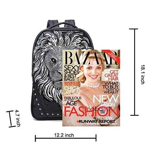 3D Animal Head Backpack, Studded PU Leather Cool Laptop Backpack College Bookbag