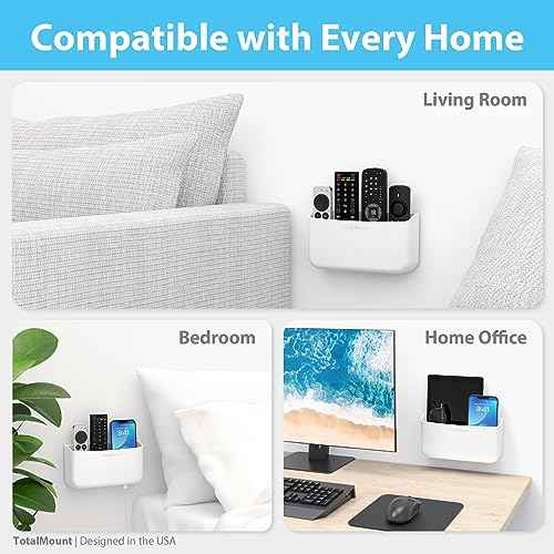TotalMount Hole-Free Remote Holder ? Eliminates Need to Drill Holes in Your Wall (Premium White Holder for 3 or 4 Remotes)