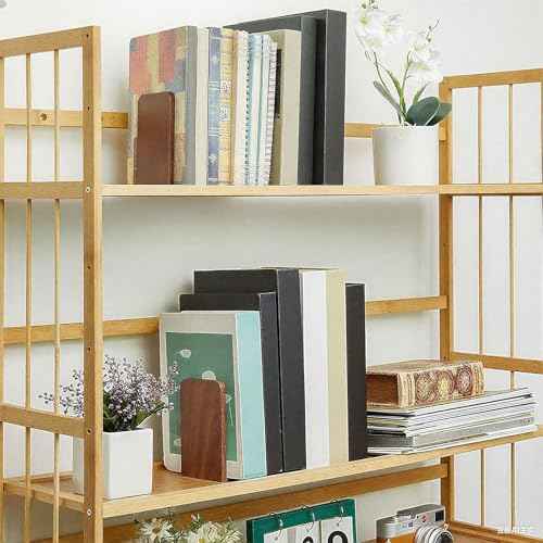 Eaasty 4 Pairs Wood Bookends, Heavy Duty Book Holders for Shelves, Walnut Bookends Sturdy Large Book Stoppers, Wood Desk Decor 5.2 x 3.2 x 4.2 Inches Office Books Stand Decorative Accessories