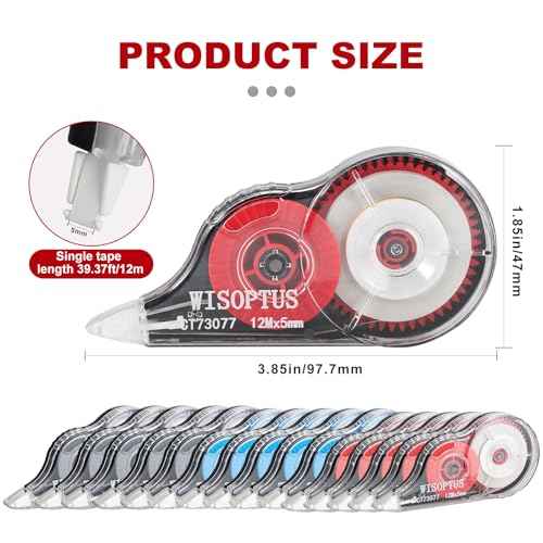 15PCS White Correction Tape with Dispenser, 39.37ft Each, Fast, Clean, Opaque and Easy to Use Tear-Resistant Correction Tape Bulk Office or School Supplies, Blue, Red, Gray