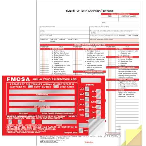 J. J. Keller 10-Pack, Annual Vehicle Inspection Report Form & Red FMCSA Label Aluminum, 3-Ply Carbonless Form, DOT Compliant