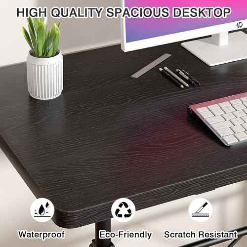 VECELO Small Standing Desk Adjustable Height, Mobile Computer Workstations with Wheels, Portable Rolling Laptop Table for Walking Pad, Home Office, Dark Black