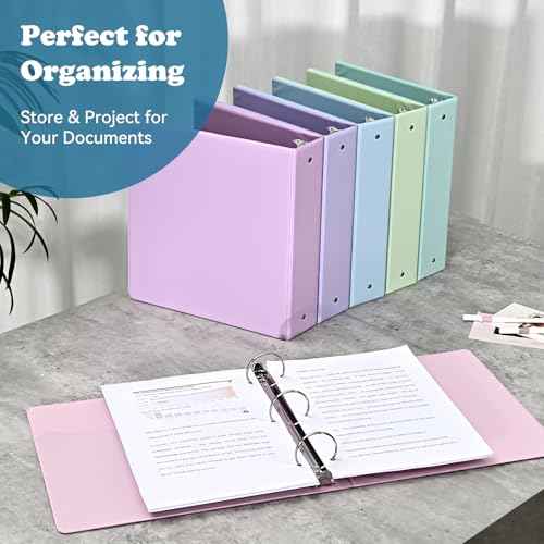 2-inch 3-Ring Binder with Pockets, Basic Binders 2'' Pastel Color Binders, Holds Letter Size 8.5'' x 11'', 450 Sheet Capacity, Bundle 6 Pack for Back to School (2- Inch)