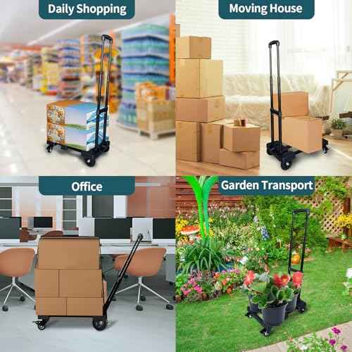 Folding Hand Truck,VDHU Heavy Duty Luggage Cart 550lbs Load-Bearing with 4 Wheels& Brakes &Extendable Base Plate,Dolly Cart with Solid Construction for Travel,Moving,Shopping,Office Use,Black