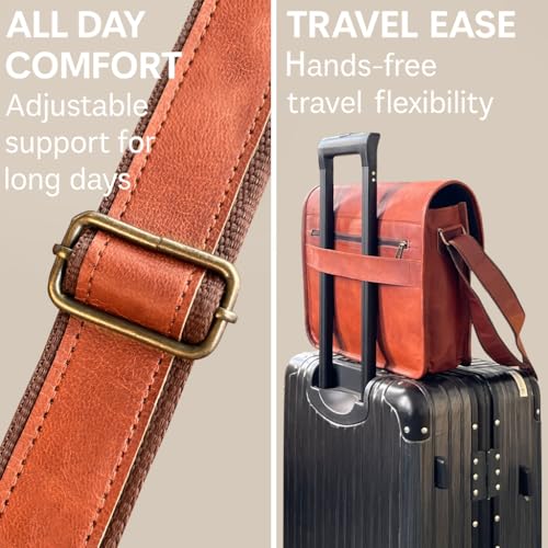 RUSTIC TOWN Leather Messenger Bag for Men Women - Full Grain Leather Laptop Satchel Office Shoulder Bag
