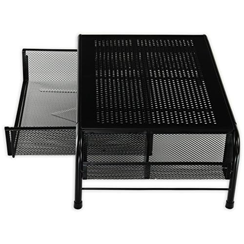 Simple Houseware Metal Desk Monitor Stand Riser with Organizer Drawer, Black, 2 Packs