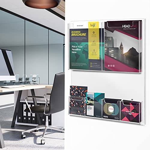 zavekia Acrylic Brochure Holder Wall Mount,Multi Pocket Acrylic Magazine Holder Literature Display Clear Pamphlet Display Holder Plastic Wall Mount Slots