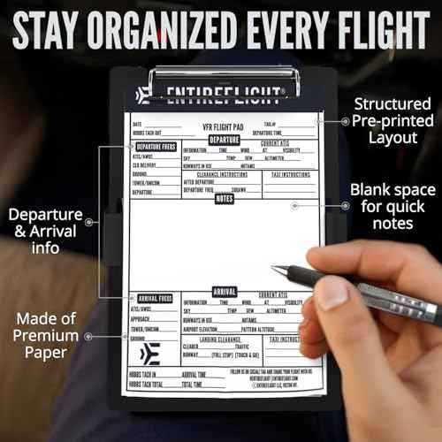 EntireFlight - Aviation Pilot Kneeboard VFR Black with Structured Notepad, Pilot Gear & Flight Bag Accessory, Airplane Grade Aluminum, Elastic Knee Strap & Pen Included for Pilots