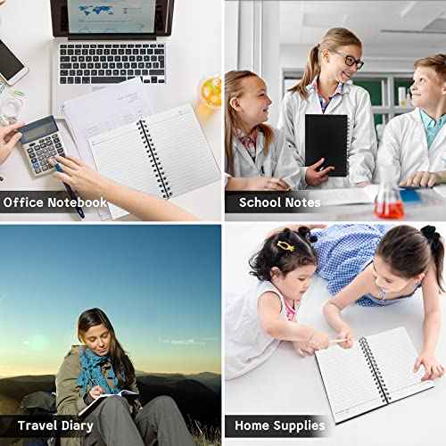 4 Pack Spiral Notebook,A5 Lined Black Journal Notebook 5.62 x 8.4 inches-100 Sheets/200 Pages,100GSM Thick Paper,Hardcover Journals for Writing Work School Supplies