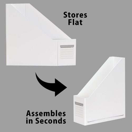 HUAPRINT White Magazine Holder,Cardboard Magazine File Holder (Pack of 3),Magazine Organizer Box,with Labels