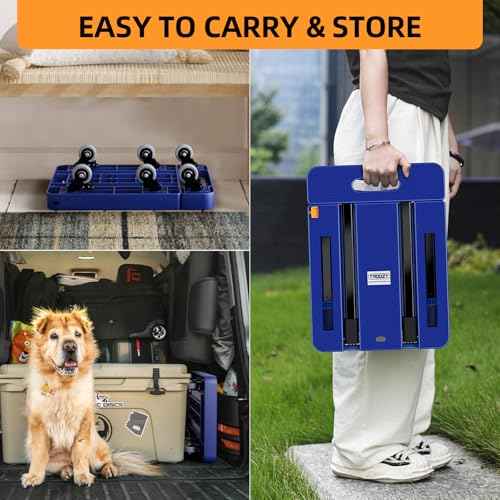 Folding Hand Trucks, Heavy Duty Dolly Cart with 6 Wheels & 2 Elastic Ropes, Foldable & Ideal for Luggage, Travel, Moving, Shopping, Office Use, Hold Up to 500 LB, Easy to Store, Navy Blue