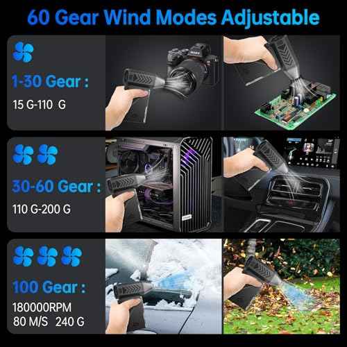 CasaHDG Compressed Air Duster with 180,000 RPM Motor, Cordless Electric Blower for Keyboard, PC, Car Interiors & Snow Cleaning ? 10,000mAh Power Bank & LED Light Included