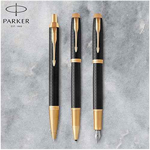 PARKER IM Fountain Pen, Premium Black, Medium Nib with Blue Ink Refill (1931653)