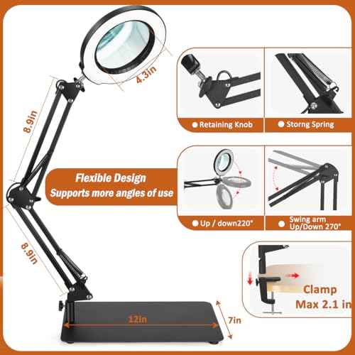 Veemagni 10X Magnifying Glass with Light and Stand, 5 Color Modes Stepless Dimmable 2-in-1 Desk Lamp & Clamp, LED Lighted Magnifier with Light, Hands Free for Repair Craft Hobby Close Work