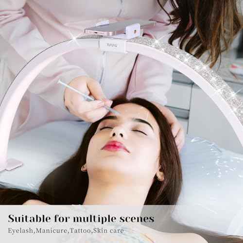 31.5 in Half Moon Light for Nail Desk, Lash Light for Eyelash Tech, Manicure, Makeup, Tattoo, Spa, Salon, Nail Tech Lamp with Stepless Dimming & Color, White Rhinestones