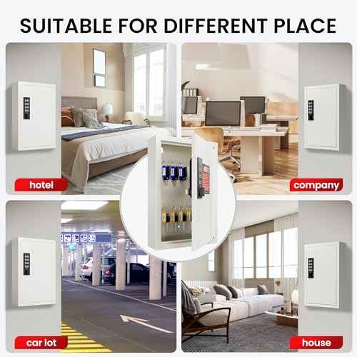 Grimtron 40 Keys Electronic Key Lock Box for Keys with Code, Private/Public/Password Hiding Mode Beige Key Cabinet Wall Mount for Garage/Property Management Key Storage