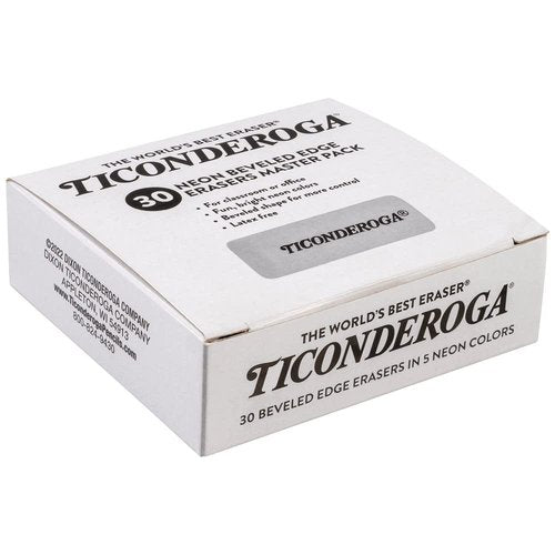 Ticonderoga Wedge Erasers, Neon Colors, 30 Count, Class Pack