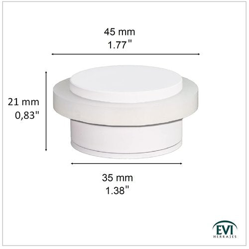EVI Herrajes | White Door Stop | Modern Design | H:0.82“ - W:1.37” | Adhesive or Screw Installation Included | Natural Silicone Protection | Floor Door Stop