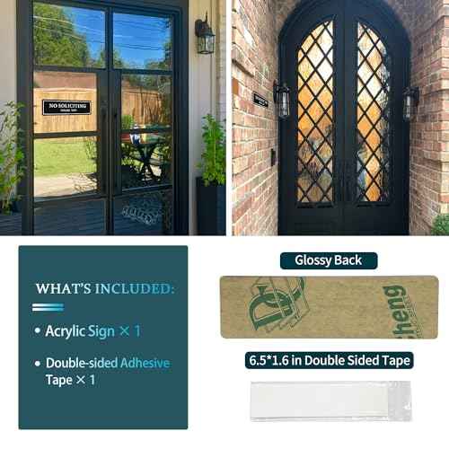 No Soliciting Sign for House (with Strong Adhesive Tape), 8.2" x 2.4" Premium Durable No Soliciting Signs for Home, No Solicitation Signs for Front Door/Wall/Window, Clear and Easy to Read
