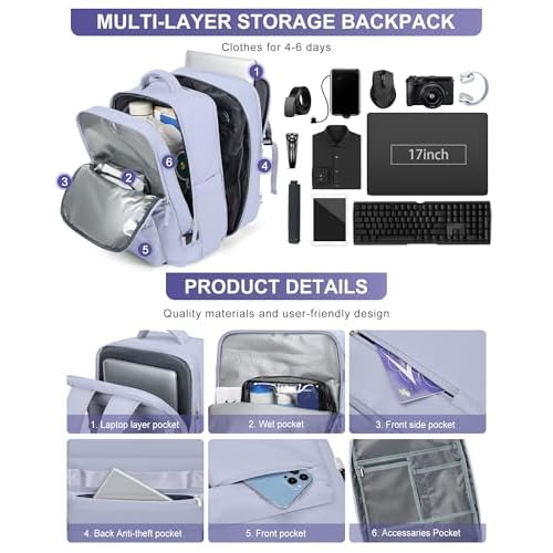 VGCUB Vacuum Backpack Travel with Pump Vacpack System Storage Compression Carry on Work Laptop Waterproof College Bags Casual Daypack Backpacks for Women Men with USB Port Expandable Purple Taro