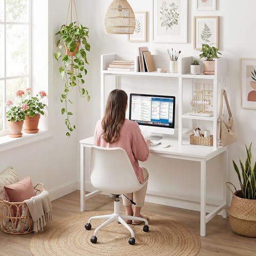 White Desk Hutch Organizer for Computer Desk & Home Office - 37" Storage Rack