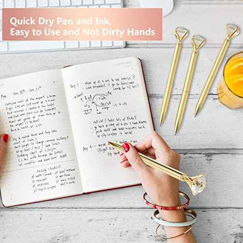 Leinuosen 50 Pcs Bulk Diamond Pens with Crystal Bridal Shower Gifts Metal Bling Ballpoint Pens with Black Ink for Bridal Shower Wedding Party Office School(Gold)