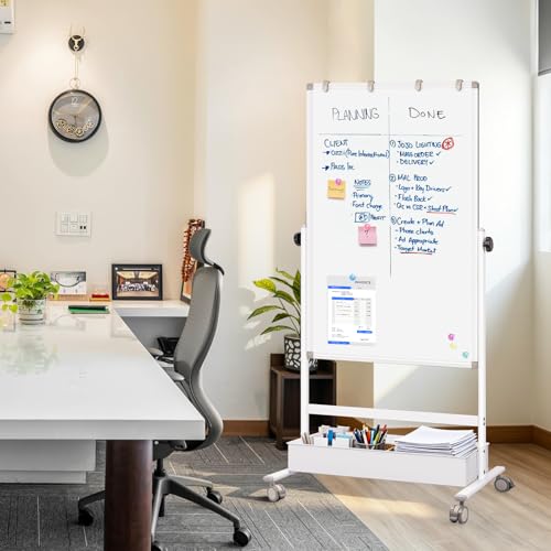 Maxtek Mobile White Board on Wheels 48x32 Magnetic Standing Easel - White / 32"W x 48"H