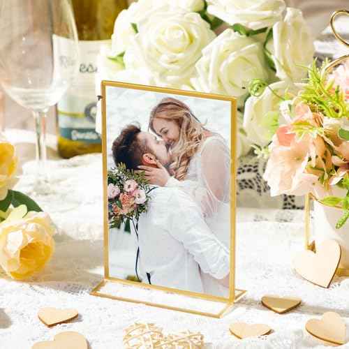 Hoteam 10 Pcs Gold Acrylic Sign Holders, 8.5 x 11 Inch Gold Picture Frames Clear Wedding Table Numbers Double Sided Acrylic Holders for Wedding Restaurant Table Number Photos Menu Cards Art