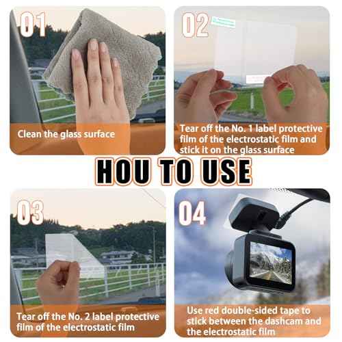 3 Pcs Electrostatic Sticker Mounting Dash Cam 6 Pcs Double-Sided Sticker for Windshield Dashcam Car Windshield Electrostatic Film Reusable Weatherproof Electrostatic Stickers