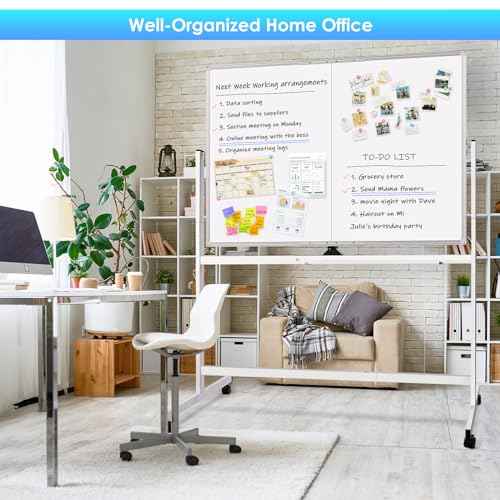 maxtek Rolling Whiteboard, 48x36 Large Magnetic White Board with Stands, Big Double-Sided White Board Dry Erase on Wheels for Homeschool, Home Office, Office, School (Silver, 48 x 36)