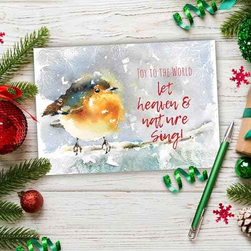 Religious Christmas cards - Joy to the World, pack of 20, 5x7in, printed in England, with Bible verse inside. Christian Christmas cards with envelopes bulk, by Just Cards Direct